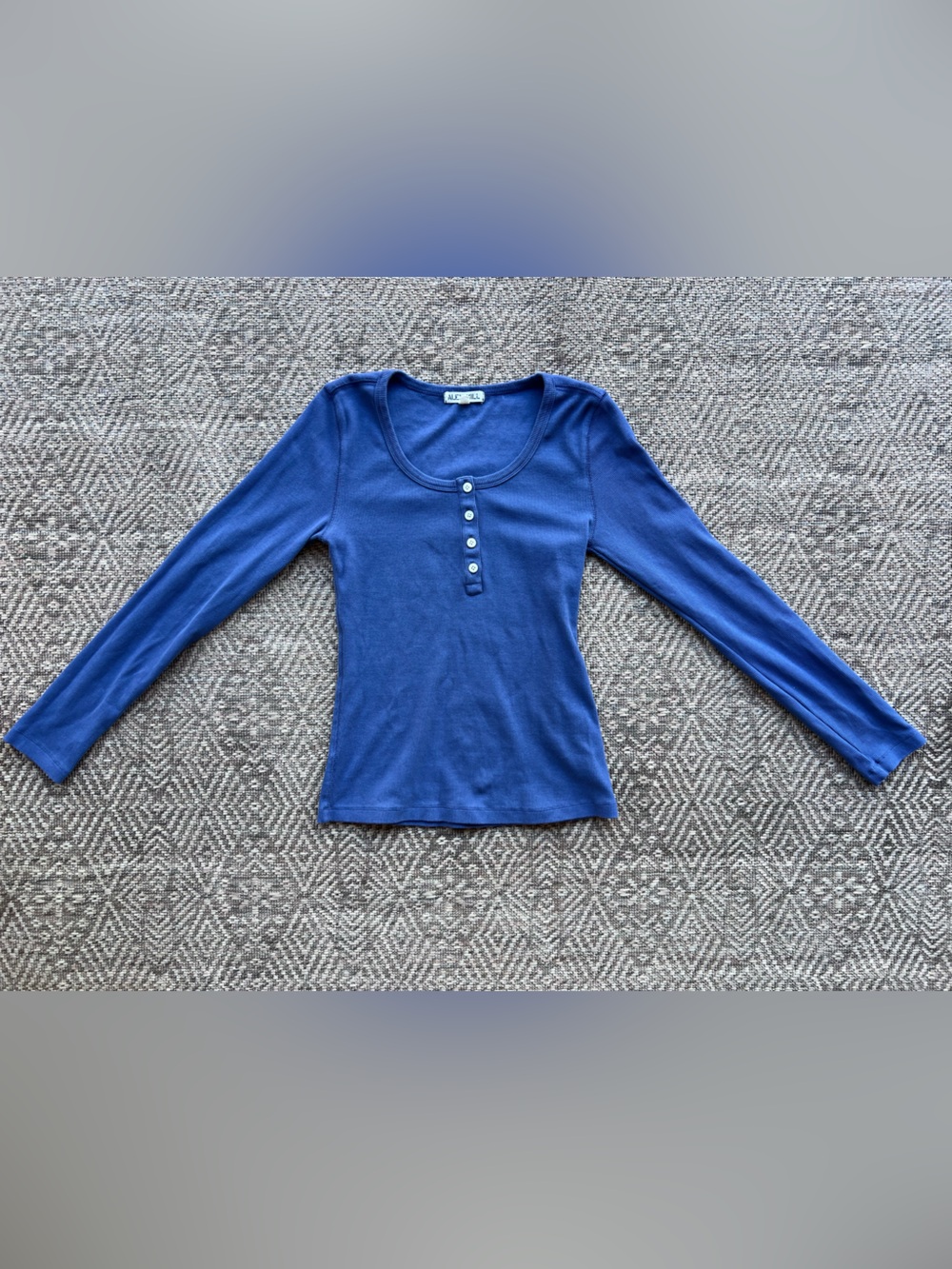 Alex Mill Ribbed Henley Top Women's Small Blue Long Sleeve Cotton Knit Shirt